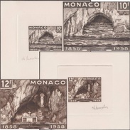 Monaco 1958 Y&T 497 Et 498. Deux épreuves D'artiste. Lourdes. Grotte De Massabielle En 1858 Et 1958 - Autres & Non Classés