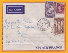 1937 - Enveloppe Par Avion De Nice RP Départ Vers Saigon, Indochine -YT 338 MERMOZ Et YT 302 Ste Trophime, Arles - 1927-1959 Covers & Documents