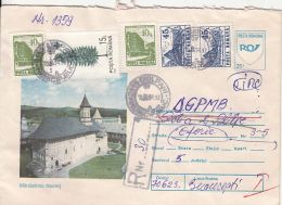 57744- NEAMT MONASTERY, ARCHITECTURE, REGISTERED COVER STATIONERY, HOTEL, TREE, RESTAURANT STAMPS, 1994, ROMANIA - Abbeys & Monasteries