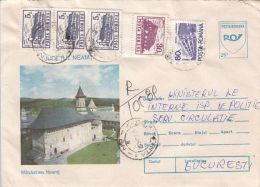 57745- NEAMT MONASTERY, ARCHITECTURE, REGISTERED COVER STATIONERY, HOTELS STAMPS, 1994, ROMANIA - Abbeys & Monasteries