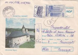 57746- NEAMT MONASTERY, ARCHITECTURE, REGISTERED COVER STATIONERY, HOTELS STAMPS, 1994, ROMANIA - Abbeys & Monasteries