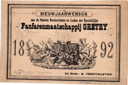 GEEN Postkaart : Visitekaartje Muziek Anno 1892  Nieuwjaarwensch Fanfare  GRETRY 1892 Litho De Laere Hoogstraaten - Hoogstraten