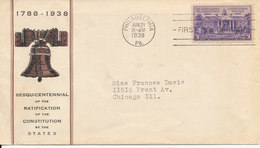 USA FDC Philadelphia 21-6-1938 Sesquicentennial Of The Ratification Of The Constitution By The States With Cachet - 1851-1940