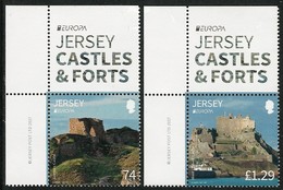 JERSEY - EUROPA-CEPT 2017.-TEMA:"CASTILLOS - CASTLES - CHATEAUX  - SCHLÖSSER".-SERIE De 2 V. Con LOGO EUROPA + VIÑETA - 2017