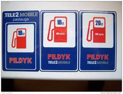 3 Different PETROL STATION Cards Cartes Karten From LITHUANIA Lituanie Litauen. Tele2 Mobile PILDYK - Petrolio