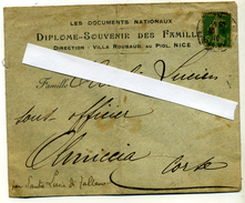 Enveloppe 1916 Et Document Diplôme Souvenir Des Familles  Guerre Européenne 1914 15 16 - Diplômes & Bulletins Scolaires