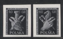 POLAND 1956 WORLD DEAF CHESS CHAMPS BLACK PRINTS NHM Sign Language Games Horses Knight Rook Castle - Essais & Réimpressions