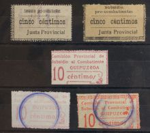 Emisiones Locales Benéficas. Guipúzcoa. º Conjunto De Cinco Sellos De 5 Cts Negro Y 10 Cts Rosa Y Nar - Otros & Sin Clasificación