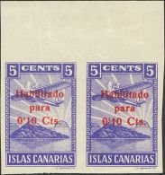 Emisiones Locales Benéficas. Cádiz. ** 10 Cts Sobre 5 Cts Azul Violeta, Pareja (sin Dentar). CANARIAS. MAG - Otros & Sin Clasificación