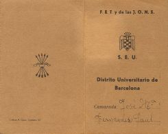 Bando Nacional. Sobre 1942. Carnet Del S.E.U. (Sindicato Español Universitario) Con Viñeta S.E.U. / DISTRI - Otros & Sin Clasificación