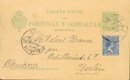 Sobre EP34, 215 1894. 5 Cts Verde Amarillo Sobre Tarjeta Entero Postal De SEVILLA A BERLIN (ALEMANIA), Con Franqueo Comp - Otros & Sin Clasificación