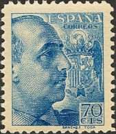 General Franco. Sánchez Toda. * 874eg 70 Cts Azul. IMPRESO EN EL LADO DE LA GOMA. MAGNIFICO. (Edifil 2015: 33&eur - Andere & Zonder Classificatie