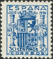 Escudo De España. ** 801 30 Cts Azul. Muy Bien Centrado. MAGNIFICO. Cert. CEM. (Edifil 2017: +1540€) - Andere & Zonder Classificatie