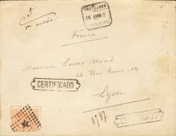 Alfonso XII. 1 De Mayo De 1879. Sobre 206 1880. 50 Cts Naranja. Certificado De BARCELONA A LYON (FRANCIA). En El Frente - Otros & Sin Clasificación