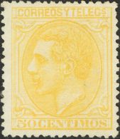 Alfonso XII. 1 De Mayo De 1879. (*) 206 50 Cts Amarillo. Excelente Centraje. MAGNIFICO. (Edifil 2017: 166€) - Otros & Sin Clasificación