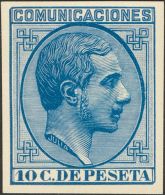 Alfonso XII. 1 De Julio De 1878. (*) 192P 10 Cts Azul. PRUEBA DE PUNZON (márgenes Pequeños). MAGNIFICA. (G - Otros & Sin Clasificación