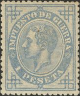 Alfonso XII. 1 De Junio De 1876. Impuesto De Guerra. * 186 1 Pts Gris Lila (dentado Retocado). BONITO. (Edifil 2017: 635 - Otros & Sin Clasificación