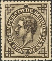 Alfonso XII. 1 De Junio De 1876. Impuesto De Guerra. * 185 25 Cts Negro. PIEZA DE LUJO. Cert. COMEX. - Otros & Sin Clasificación