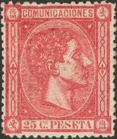 Alfonso XII. 1 De Agosto De 1875. * 166 25 Cts Carmín. MAGNIFICO. (Edifil 2017: 89€) - Otros & Sin Clasificación