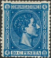 Alfonso XII. 1 De Agosto De 1875. ** 164 10 Cts Azul. Color Muy Intenso. MAGNIFICO. - Otros & Sin Clasificación