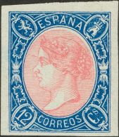 Isabel II. 1 De Enero De 1865. (*) 70 12 Cuartos Azul Y Rosa. Color Muy Intenso. MAGNIFICO. Cert. COMEX Y EXFIMA. (Edifi - Otros & Sin Clasificación