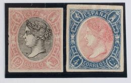 Isabel II. 1 De Enero De 1865. (*) 75P, 76P 4 Cuartos Azul Y Rosa Y 12 Cuartos Rosa Y Negro. ENSAYOS DE COLOR. MAGNIFICO - Otros & Sin Clasificación