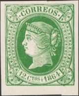 Isabel II. 1 De Enero De 1864. (*) 65 12 Cuartos Verde. Color Intenso Y Borde De Hoja. PIEZA DE LUJO. (Edifil 2017: 64&e - Otros & Sin Clasificación