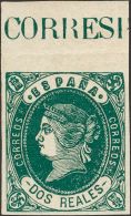 Isabel II. 16 De Julio De 1862. * 62 2 Reales Verde, Borde De Hoja. PIEZA DE LUJO. Cert. GRAUS Y COMEX. (Edifil 2017: 51 - Otros & Sin Clasificación