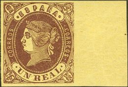 Isabel II. 16 De Julio De 1862. * 61 1 Real Castaño, Borde De Hoja. PIEZA DE LUJO. (Edifil 2017: 87€) - Otros & Sin Clasificación