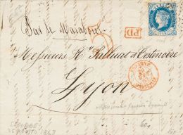 Isabel II. 16 De Julio De 1862. Sobre 59 1863. 12 Cuartos Azul. SEGORBE A LYON (FRANCIA) (carta Transportada Privadament - Otros & Sin Clasificación