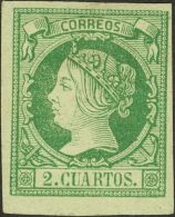 Isabel II. 1 De Febrero De 1860. * 51 2 Cuartos Verde. Enormes Márgenes Y Color Intenso. PIEZA DE LUJO. Cert. COM - Otros & Sin Clasificación