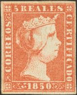 Isabel II. 1 De Enero De 1850. * 3 5 Reales Rojo. MAGNIFICO. Cert. COMEX. (Edifil 2017: 3570€) - Otros & Sin Clasificación