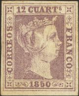 Isabel II. 1 De Enero De 1850. * 2 12 Cuartos Lila. MAGNIFICO. Cert. GRAUS. (Edifil 2017: 3375€) - Autres & Non Classés