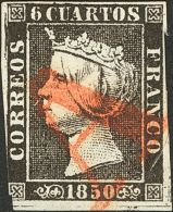 Isabel II. 1 De Enero De 1850. º 1 6 Cuartos Negro. Matasello "A", De Guadalajara. MAGNIFICO Y RARISIMO. - Andere & Zonder Classificatie