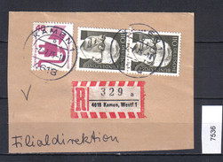 Mischfrankatur BRD Mi. 691 + 699 Einschreiben Aus Kamen Auf Fragment - Etiquettes 'Recommandé' & 'Valeur Déclarée'