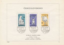 Czechoslovakia / First Day Sheet (1962/05) Praha 1 (d): Animals Czechoslovak ZOO (Elephant, Camel, Bear, Horse, ...) - Chimpancés