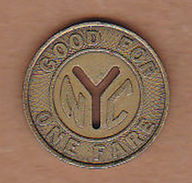 AC -  NEW YORK CITY TRANSIT AUTHORITY #5  GOOD FOR ONE FARE TOKEN - JETON - Monedas/ De Necesidad