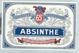 Etiquette  Absinthe  Qualité Supérieure 65° Spécimen étiq Louis Plouviez  N°98  Avec Losange Collée Au Verso - Alcohols & Spirits