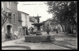 CPA ANCIENNE- FRANCE- CAPESTANG (34)- LE BASSIN- FONTAINE EN TRES GROS PLAN- ANIMATION- BALAYEUR- ATTELAGE AGRICOLE - Capestang