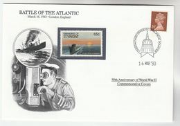 1992 GB Special COVER Anniv WWII BATTLE OF ATLANTIC Illus U BOAT SUBMARINE SINKING SHIP Event Stamps Navy - Sous-marins