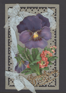 Delcampe - -themes Div: Ref R174- Carte En  Celluloid - Decoupi - Ajouti - Fleurs Et Rubans - Pensées -bonne Année - - Sonstige & Ohne Zuordnung