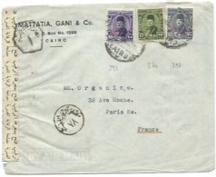 ENVELOPPE LE CAIRE EGYPTE  . CENSURE POUR PARIS FRANCE - 1915-1921 Protectorat Britannique