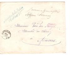 Lettre En Franchise Griffe Ministère De La Justice (Cabinetr) C.Bruxelles 18/1/1872 V.Anvers C.d'arrivée PR4256 - Franchise