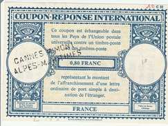 Coupon-réponse France - 0,80 Francs - Modèle Lo 17 - IRC CRI IAS - Cannes Aumont - !! Trace De Pli - Coupons-réponse