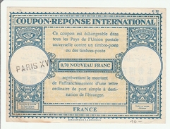 Coupon-réponse France - 0,70 Nouveau Franc - Modèle Lo 17 - IRC CRI IAS - Paris XVI - Coupons-réponse