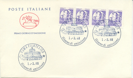 ITALIA - FDC  CAVALLINO  1988 - CASTELLI IN BOBINA - CASTELLO DI VENAFRIO - STRISCIA DI QUATTRO - F.D.C.