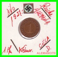 GERMANY  -   MONEDA  DE  1- REICHSPFENNIG  AÑO 1927 D   Bronze - 1 Rentenpfennig & 1 Reichspfennig