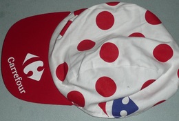 Rare Casquette Publicitaire Tissu Cyclisme Caravane Du "Le Tour De France" Carrefour Maillot à Pois Meilleur Grimpeur - Casquettes & Bobs