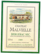 Etiquette ( 9X12) Chateau  MALVIELLE 1989  Bergerac Sec  Jean Claude Roux Propriétaire - Bergerac