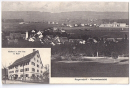 REGENSDORF: 2-Bild-AK Gasthaus Z. Alten Post, Dorfansicht Mit Fabrik 1916 - Dorf